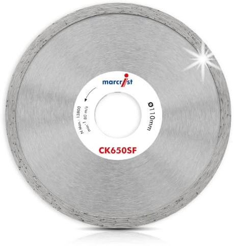 Marcrist CK650SF Diamond Tile Cutting Disc 110mm x 22.23mm - Continuous Rim Diamond Cutting Disc for Tile Saw - Ceramic, Porcelain, Granite & Natural Stone Tile - Wet & Dry Cutting (16121)