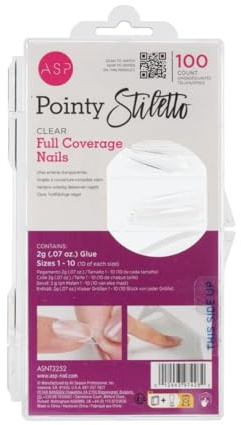 ASP Ultra Clear Full Coverage Nail Tips Pointy Stiletto 100pk