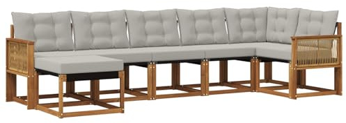 vidaXL Outdoor-Sofagarnitur mit Kissen 7 pcs Natürlich und Hellgrau, Moderne Loungemöbel für draußen, wetterfestes Sofa, Bequeme Sitzgelegenheit, minimalistisches Gartenmöbel