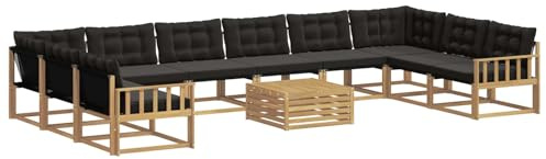 vidaXL Outdoor-Sofagarnitur mit Kissen 11 pcs Weiß und Schwarz, Garten Set, modernes Outdoor Sofa, langlebige Lounge, Textilene Couch, wetterfeste Sitzgelegenheit für die Terrasse
