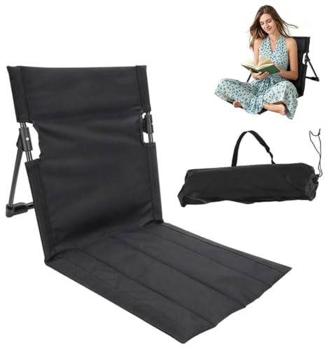 Calenxy Strandmatte mit Rückenlehne, Tragbare Bodenstuhl mit Rückenlehne, Strandliege Faltbarer, Klappbar Strandstuhl, Campingstuhl Liegestuhl für Urlaub Garten Camping Park Festivals (Schwarz)