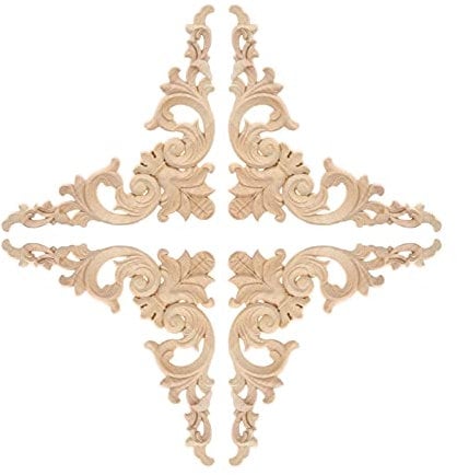 MUXSAM 4pcs Moulure Bois Sculpté Large Bois de Chêne Sculpté Applique d'angle Sculpté Décalque pour Armoires Fenêtres Murale Porte Maison Décoration 20 * 20