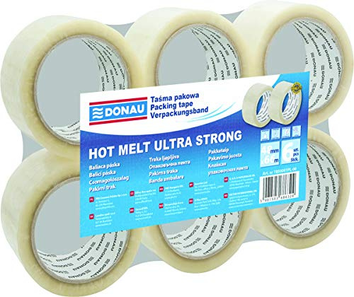 DONAU 7850001PL-00 Verpackungsklebeband Hot-Melt 66m Verpackungsband Klebeband Paketklebeband Packband/ Sehr Beständig / 48mm x 66m/ 50μm Farbe: Transparent / 6er Pack/ Hochwertiges/ Sehr Klebestark