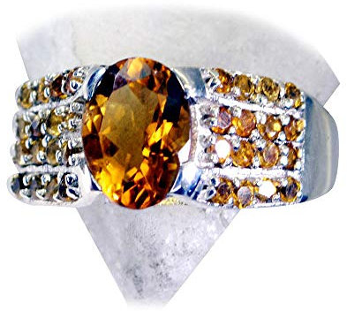 55carat Ring aus echtem goldenem Citrin, Sterlingsilber, ovale Form, Pavé-Stil, Ringgrößen 5, 6, 7, 8, 9, 10, 11, 12, NA, Natürlicher Citrin