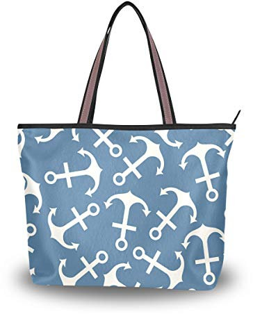 Schultertasche mit Anker-Muster, große Handtasche mit Reißverschluss, Strandtasche für Damen, Mehrfarbig - multi - Größe: Medium