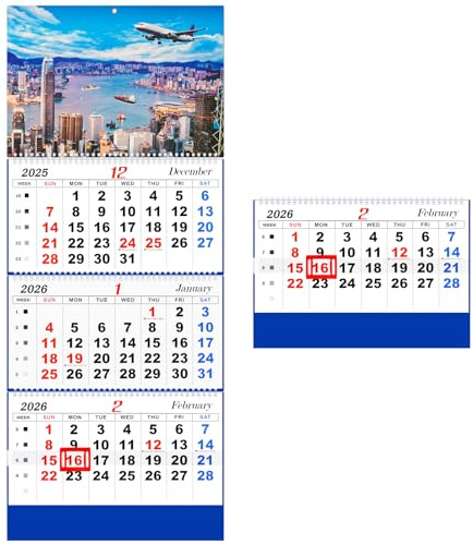 Whthteey Deluxe Wandkalender, 3 Seiten, Monatskalender, 12 akademische Zeitpläne, Monatsplaner City