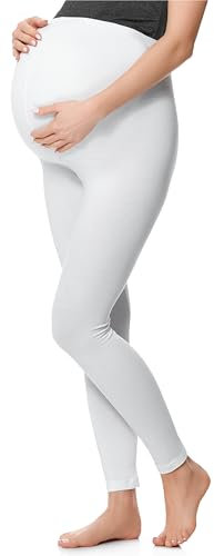 Be Mammy Legging Grossesse Femme Long Legging Maternité Confortable et Doux pour la Peau BE20-230 (Blanc, M)