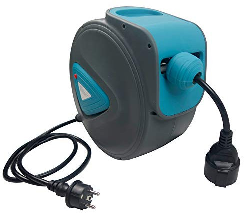 Froadp 20m Automatic Bobine per Cavo, Avvolgicavo con Montaggio a Parete, Bobina Elettrica con Protezione da Sovraccarico, Rotante a 180° con Cavo Elettrico per Gestione del Cavo(Blu)