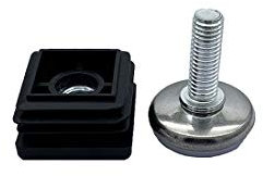 Flyshop Lot de 4 embouts filetés M8 réglables en hauteur de 16 mm à 28 mm pour meuble, nivelleur de table, bouchons en plastique, 50 x 50 mm, 5,1 x 5,1 cm