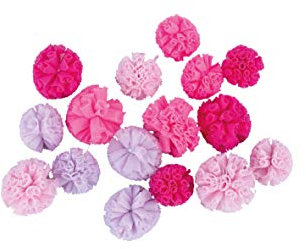 Rayher 76012264 Soft Tüll Pompons, pink Töne, sortiert, 2,5 cm + 3 cm ø, Box 16 Stück, Dekoration Hochzeit, Taufe, Kommunion, Konfirmation, Geburtstag, Pompoms aus Tüll