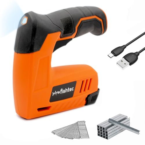 Graffettatrice Chiodatrice Elettrica senza fili - Batteria Li-Ion 4V, Ricaricabile - Ideale per Fai da te, Decorazione: murale, tappezzeria, legno - Fornita con 200 graffette e 200 chiodi - Arancio