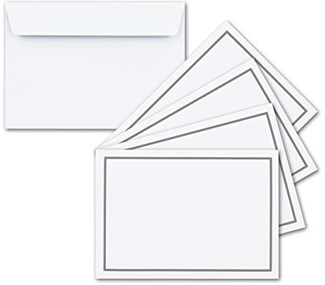 50x Trauer-Brief-Umschläge DIN C6 mit grauem Rahmen - 114 x 162 mm - Haftklebung ohne Fenster - Trauer-Rand in Schwarz - TrauerPapiere by GUSTAV NEUSER