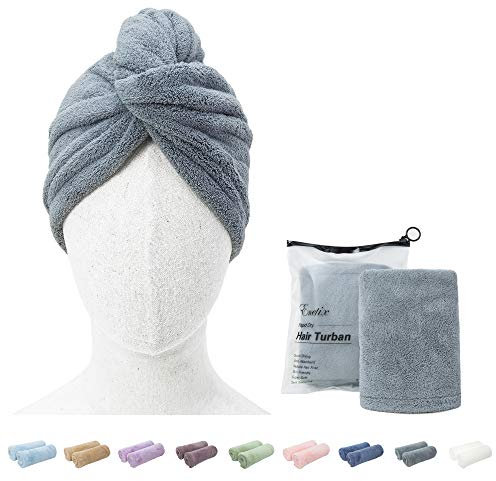 ENETIX 2 Stück Microfaser Handtuch für Damen, Haare Schnelltrocknend 25 × 70 cm Super Absorbierender Anti-Frizz-Haar-Turban, Schnell trocknende Haartücher mit Knopf (Schiefergrau)
