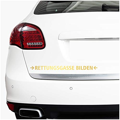 Finest Folia Autoaufkleber Rettungsgasse Bilden Stau für Auto Motorrad Bus Kfz Zubehör Sticker Selbstklebend Waschanlagenfest Notfall THW Feuerwehr Krankenwagen (Gold Metallic, 30cm Klein (K088))