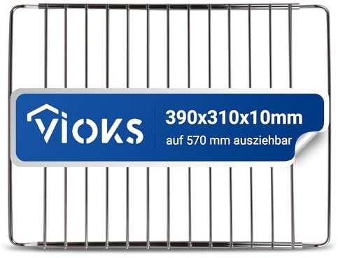 VIOKS Rejilla extensible para horno, 390/570 x 310 mm y parrilla de acero inoxidable/rejilla para horno, rejilla ajustable para horno, rejilla extensible, rejilla para horno
