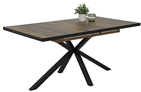 Hela Tische, Esstisch Auszugstisch Malou, Dekor Oldwood, Metall Spinnengestell Schwarz, Synchronauszug, 160-200x90cm
