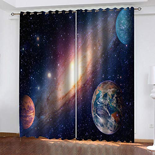 ZJZWLW Verdunkelungsvorhang Blickdichte Gardinen Wohnzimmer - Universum Galaxie Planet Lichtundurchlässige Vorhang Mit Ösen Für Schlafzimmer Geräuschreduzierung Fensterdekoration 200X180Cm (BxH)