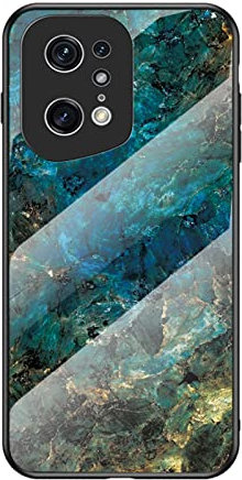 BeyondTop Coque Marbre pour Oppo Find X5 Pro Slim Housse de Arrière en Verre Trempé avec TPU Bord étui de Protection pour Oppo Find X5 Pro (Bleu)