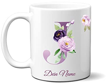 online-hut - Tasse - Kaffeetasse - Kaffeebecher - Monogrammtasse A-Z - Lieblingstasse - Lila - personalisierbar - Dein Name - NT-109 (J)