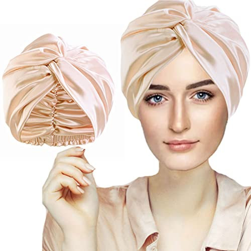 Seidenhaube zum Schlafen, Schlafmütze Schlafhaube Seide, Silk Bonnet, Superweiche Kunstseide Haarpflege Nachtmütze, Satin Bonnet Haarhaube mit Gummiband, Geeignet zum Waschen, Make-Up und Sport
