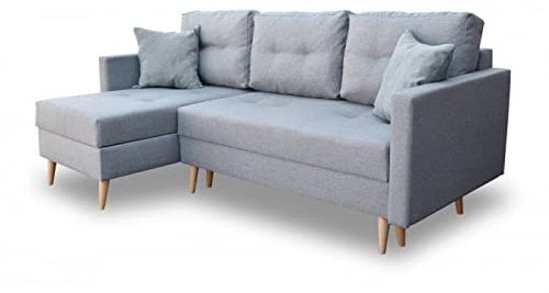 bonni Ecksofa Falun mit Schlaffunktion, Eckcouch, Schlafsofa, L-Form Sofa, Polsterecke mit Bettkasten, Klappsofa, Schlafcouch, Bettsofa, Couchgarnitur, Sofagarnitur (grau)