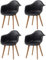 HJhomeheart Esszimmerstühle mit Armlehnen, 4er-Set, Moderne Design-Sessel, Beine aus Buchenholz, Skandinavische Küchenstühle (Schwarz)