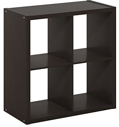 Furinno Cubicle Dekorativer Würfel-Aufbewahrungsorganisator mit offener Rückseite, 4 Würfel, Dunkle Eiche