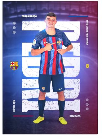 Displate Offiziell FC Barcelona MetallPoster Magnetische Befestigung Inklusive Lizenziert Bilder Hochwertiges Poster FCB Home - Pedri Poster 45 cm x 32 cm