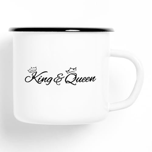 Huuraa Tazza Smaltata King & Queen Krone Tazza da caffè Regalo Vintage 300ml King & Queen Krone Presente