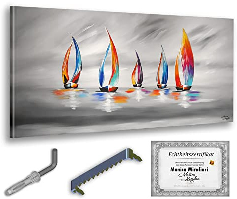 Monica Mirafiori I 100% HANDGEMALT I Gemälde Unter Segel 120x60cm | Gemälde Handgemalt | Acrylgemälde | Sehr Großes Acrylbild I Moderne Kunst I Kunstbilder