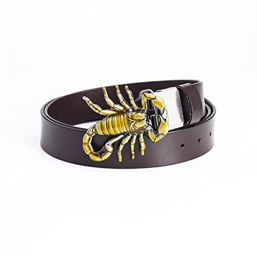 JIARY Herren-Gürtel,Damen Herren Jeans Gürtel Regal Scorpion Druckknopfverschluss Schnalle Ledergürtel verstellbar,Brown Gold a,130CM/51.2''