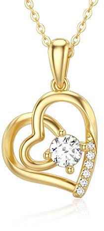 Rikelus 375/9K Echtgold-Herz-Halskette für Frauen,Gelbgold 0,55 Carat (CTTW), Moissanite-Unendlichkeits-Herz-Anhänger-Halskette, Jubiläums-Geburtstags-Geschenk für Ehefrau, Freundin
