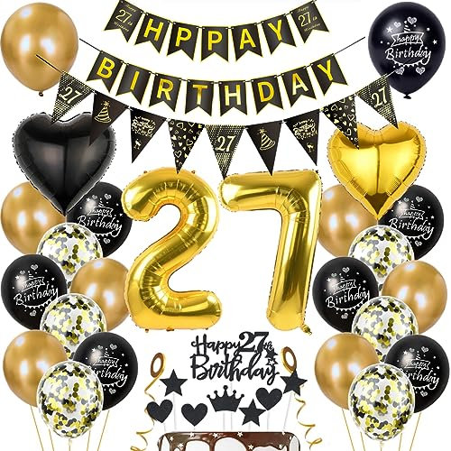 Gold 27. Geburtstag Dekoration Mann Frauen 27 Geburtstag Deko 27 Jahr Geburtstagdeko 27. Ballon Schwarz Gold Deko 27. Geburtstag Luftballons Schwarz Gold Frau 27. Geburtstag Party Deko