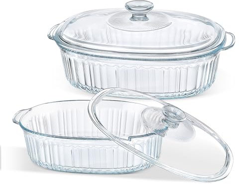 M MCIRCO Lot de 4 cocottes en verre avec couvercles en verre, casseroles en verre profond, 1,9 l et 3 litres, pour casseroles, restes, cuisine, congélateur, four et lave-vaisselle