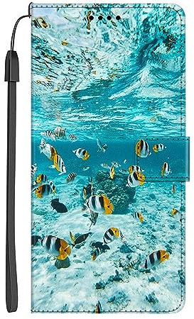 EuoDuo Kompatibel mit Huawei P30 Pro Hülle zum Klappen PU Leder Handyhülle Handytasche mit Motiv Magnet Kartenfach Tasche Flip Cover Etui Schutzhülle - Tiefes Meer