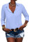 Zitiki Chemisier pour Femme - Col en V - Chemise boutonnée - Manches Longues - Mousseline de Soie - Bureau - Décontracté -, Bleu Clair, S