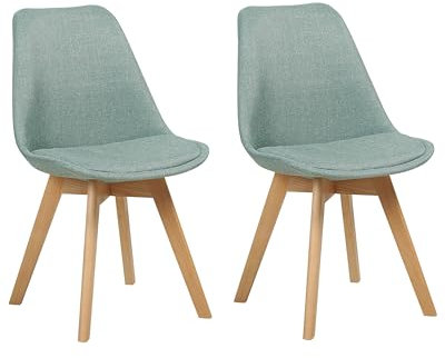 Beliani Esszimmerstuhl 2er Set Stoffbezug grün mit Hellen Holzbeinen modern Dakota II