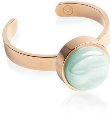 Roségold Ring mit Stein in mint • Offener Edelstahlring • 18k vergoldeter Edelstahl & recyceltes Glas • nachhaltiger Halbedelstein-Look • größenverstellbar (min. Ø 16 mm)