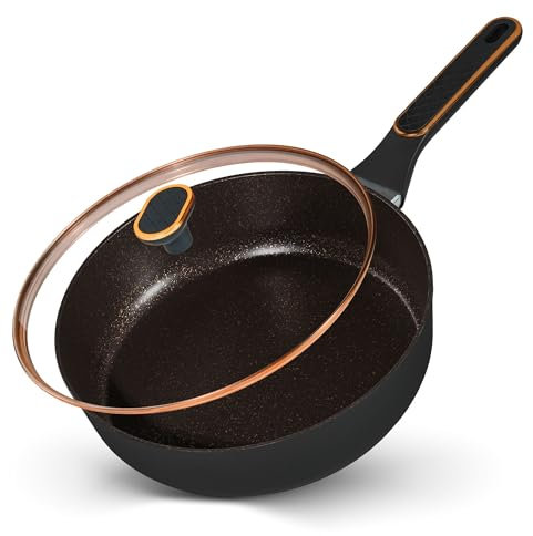 STONELINE Sauteuse 28 cm, poêle en aluminium die-cast haute, Revêtement Antiadhésif avec de vraies particules de pierre, adaptée à l'Induction et au Four, Couleur Or