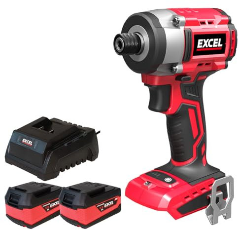 Excel 18V Cordless Brushless Impact Driver with 2 x 5.0Ah Battery & Charger - Brushless Motor, Power Tools Combo Kits, 1/4 Chuck, Excel Dril, 18v Impact Driver, Drill Driver