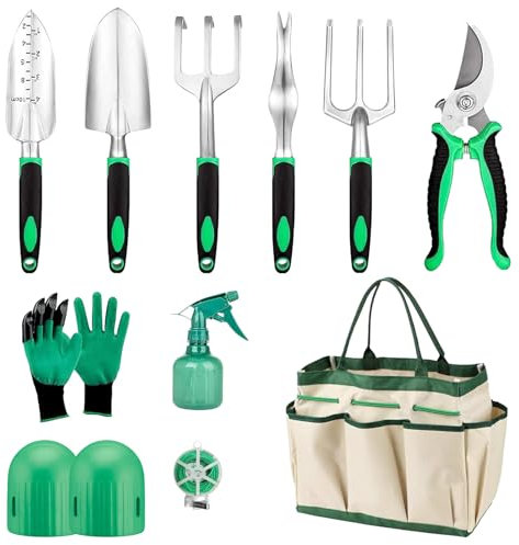 Lunriwis Gardening Tool Set, Gardening Hand Tools Gift Bag, 11pcs Gardening Tool Transplanting Tools, Stainless Steel Outdoor Gardening Set with Storage Bag for Easy Storage