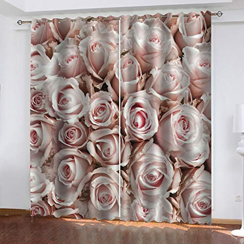 Blickdichte Vorhänge Mit Motiv 3D Rosa Rosen Blumen Kinder Gardinen Blickdicht Ösen Gardine Thermo 264x214 cm Schlafzimmer Kinderzimmer Vorhänge Dekoratives Muster, Verdunklungsvorhänge