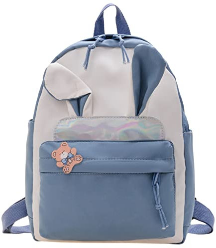 Schultasche für Jungen und Mädchen, modischer Kinder-Rucksack, niedlicher Cartoon-Ohr-Rucksack, volle Größe, Kinderbett in Tasche, blau, Einheitsgröße