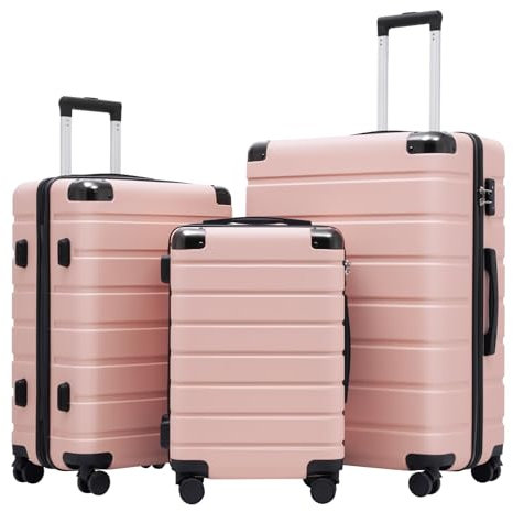 COOLIFE Koffer Set, 3 Teilig Reisekoffer mit TSA-Schloss und Teleskopgriff, Rollkoffer mit 4 Zwillingsrollen für Reisen und Geschäftsreisen (Lotusrosa, Koffer-Set)