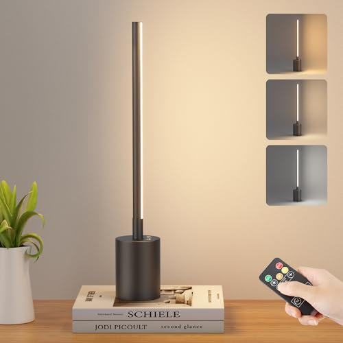 Klighten 5000mAh LED lampada da tavolo dimmerabile,lampada da tavolo senza fili con telecomando,lampada da comodino ricaricabile,Ricaricabile con timer,3000K-6000K,per interni,Nero