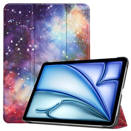 Palizufio Custodia per iPad Air 11 2024 (M2), regolabile multi-angolo a tre pieghe, custodia protettiva per tablet in pelle con funzione di accensione/spegnimento automatico, galassie