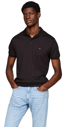 Tommy Hilfiger Men's Short Sleeve Casual Polo Shirts in Regular Fit with Liquid Cotton, Black, XL