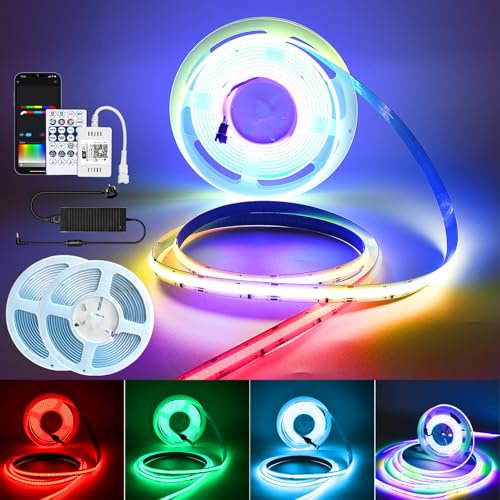 RGB LED Strip Light 10M,Smart IC WiFi COB LED Strip 5760 LEDs CRI 90+ Dimmable led Rope Light DC24V 10 MM,Strip Lights for Kitchen Cabinet Bedroom DIY Lighting,Work with Alexa/Google Home