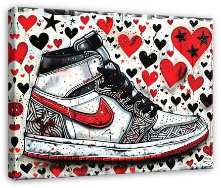 Bilder Schuh Sneaker Abstrakt 60x40 cm - Modern Leinwandbild Groß Wohnzimmer Schlafzimmer Büro Wandbild Wandbilder Desing Wand Bild auf Leinwand Moderne Kunstdruck Wanddeko Aufhängefertig