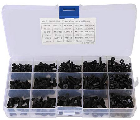ANKROYU 460PCS Hex Socket Screw Set, Carbon Steel Flat Head Hex Socket Screw, Screws Nuts Set, Socket Head Cap Screw Set for Electrical Appliances